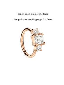 Rose Gold Plated 18g 8mm Surgical Steel Piercing Jewelry Hoop Hypoallergenic AAA Cubic Zirconia Cartilage Earrings 18 Gauge Helix Hoop - Rose Gold - View 2