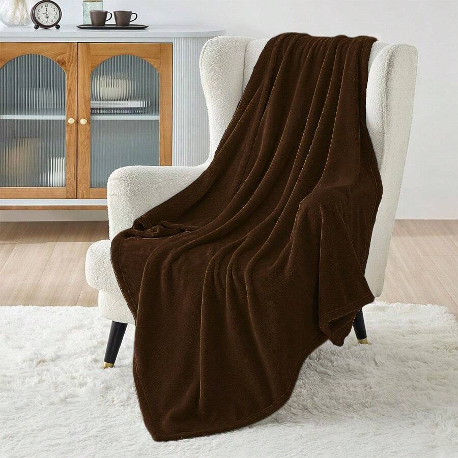 純色法蘭絨家用毛毯 - 咖啡棕 - 查看 1
