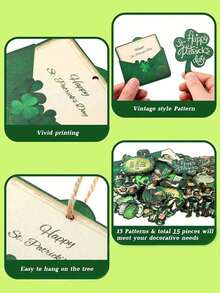 15入組聖派翠克節幸運女孩信封帽、木質吊飾套裝、繩索裝飾,適用於桌子和窗戶、家庭派對裝飾,節日配件和派對用品 - 彩色 - 查看 6