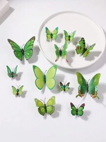 12个随机印花蝴蝶造型发夹装饰，仿真3D蝴蝶爪夹发卡，学习用品，发饰，头部饰品，女士发饰，发夹 - 綠色 - 查看 4