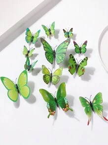 12个随机印花蝴蝶造型发夹装饰，仿真3D蝴蝶爪夹发卡，学习用品，发饰，头部饰品，女士发饰，发夹 - 綠色 - 查看 3