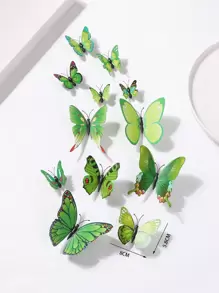 12个随机印花蝴蝶造型发夹装饰，仿真3D蝴蝶爪夹发卡，学习用品，发饰，头部饰品，女士发饰，发夹 - 綠色 - 查看 2