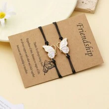 2 件/套独特蝴蝶与朋友蜡线编织友谊手链，适合女性/闺蜜聚会/新年情人节礼物、万圣节礼物 - 紫色 - 查看 2