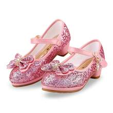 Girls Princess Shoes Sequins Sweet Bows High Heels Wedding Party Dress Shoes Dance Bright Diamond Cosplay Christmas Festival Shoes Pink Blue Purple Gold Silver - 粉色 - 查看 7