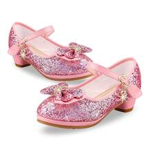 Girls Princess Shoes Sequins Sweet Bows High Heels Wedding Party Dress Shoes Dance Bright Diamond Cosplay Christmas Festival Shoes Pink Blue Purple Gold Silver - 粉色 - 查看 6