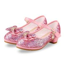 Girls Princess Shoes Sequins Sweet Bows High Heels Wedding Party Dress Shoes Dance Bright Diamond Cosplay Christmas Festival Shoes Pink Blue Purple Gold Silver - 粉色 - 查看 5