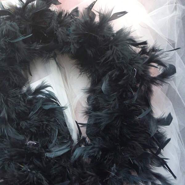 1pc Black Feather Boas, 6ft 40 Gram Feather Boa For Women For Carnival