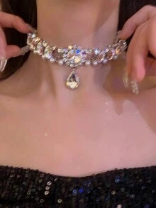 1pc Pearl Necklace For Women, High-End Rhinestone Decoration, Suitable For Wedding, Prom Or Other Formal Occasions - Silver - View 3