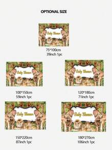 1pc Jungle Animals Themed Lion & Elephant Birthday Party Banner Backdrop Decoration Background Cloth - Multicolor - View 2