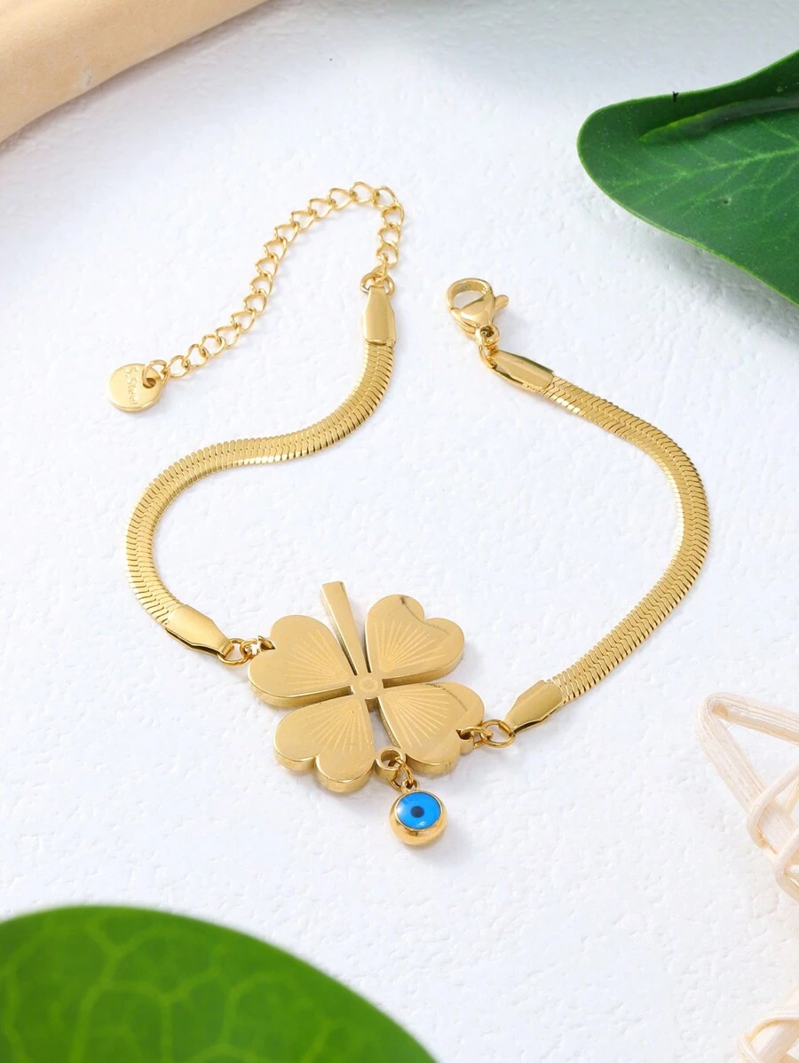 1入用花紋細節裝飾的時尚創意不鏽鋼眼睛手鐲,適合聖帕特里克節派對、女孩和女士的絕佳禮物 - 金色 - 查看 1