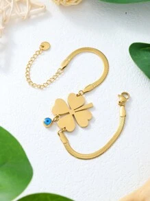 1入用花紋細節裝飾的時尚創意不鏽鋼眼睛手鐲,適合聖帕特里克節派對、女孩和女士的絕佳禮物 - 金色 - 查看 6