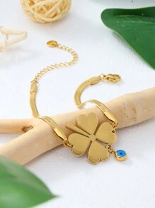 1入用花紋細節裝飾的時尚創意不鏽鋼眼睛手鐲,適合聖帕特里克節派對、女孩和女士的絕佳禮物 - 金色 - 查看 5