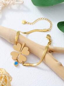 1入用花紋細節裝飾的時尚創意不鏽鋼眼睛手鐲,適合聖帕特里克節派對、女孩和女士的絕佳禮物 - 金色 - 查看 8