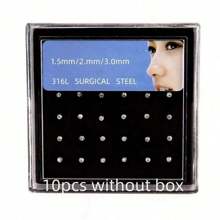 10 件直式鼻釘首飾,醫用級不鏽鋼防過敏鼻環,男女適用,帶水鑽 1.5/2/2.5 毫米,理想禮物（無盒） - 復古銀色 - 查看 1