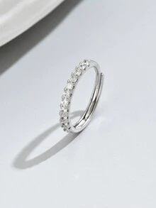 韓國時尚女單排立方晶鑽戒指,開口尾戒 - 銀色 - 查看 3
