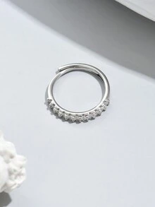 韓國時尚女單排立方晶鑽戒指,開口尾戒 - 銀色 - 查看 4
