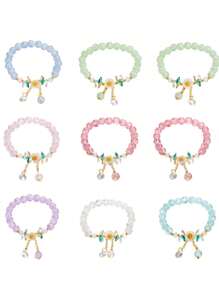 1入兒童晶鑽手鍊,包括破裂、爆裂、山茶花、玫瑰石英和玻璃等多種珠子,適用於女孩 - 玫紅色 - 查看 2