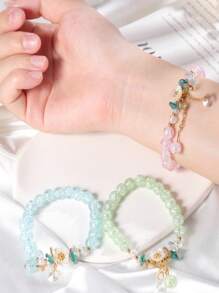 1入兒童晶鑽手鍊,包括破裂、爆裂、山茶花、玫瑰石英和玻璃等多種珠子,適用於女孩 - 玫紅色 - 查看 3