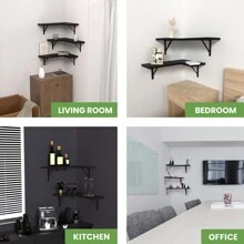 Floating Corner Shelves Set Of 3, Corner Shelves Wall Mounted, Floating Shelves For Bedroom Kitchen Living Room Bathroom Office- Gothic Style - 黑色 - 查看 6