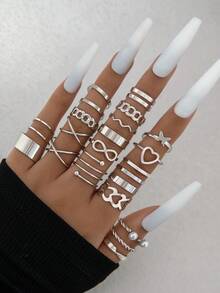 23入組簡約合金蝴蝶、心形、人造珍珠、扭曲、開放式女戒指,適合約會的完美禮物