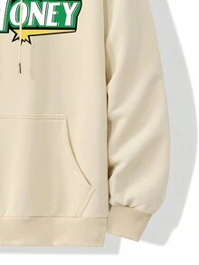 Men's Outdoor Spring Autumn Thin Sports Hooded Long Sleeve Sweatshirt With Slogan Print - Apricot - View 5