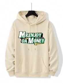 Men's Outdoor Spring Autumn Thin Sports Hooded Long Sleeve Sweatshirt With Slogan Print - Apricot - View 1