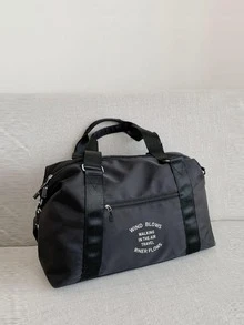 簡約黑色旅行包,商務旅行包,健身運動行李袋,大容量健身袋,帶毛絨球的旅行袋 - 黑色 - 查看 4