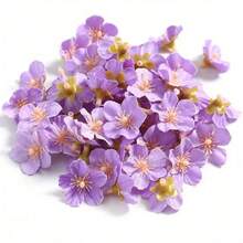 50pcs Simulation Small Cherry Blossom Petals, Mini Silk Flower Artificial Flower Garland Accessories, Fake Flower Head For Home Wedding Decoration - Blue - View 6