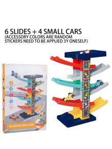 賽車跑道（6層溜滑梯+4輛車）兒童滑翔跑道卡通益智玩具適合3歲以上幼兒女孩和男孩 - 6層滑道+4個小車 - 查看 1