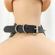 1入瘋狂與原宿風格尖釘和圓形pu皮革頸圈,帶可調節大小,適合日常穿著 - 黑色 - 查看 4