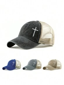 1pc Embroidered Baseball Cap For Women, Adjustable, Washed, Uv Protection, Suitable For Spring, Autumn, Travel, Beach Vacation, Sun Hat For Men, Y2k Style, Youth Hat - Khaki - View 1