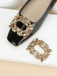 2 件/套方形水鑽水晶鞋夾,2 向可穿戴和可拆卸 Diy 鞋裝飾品,適合婚禮、時尚和日常鞋履 - 香檳色 - 查看 5