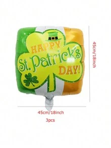 3pcs  18inch Square Happy St. Patrick's Day Balloons St. Patrick's Day  Party Decorations Balloon - Multicolor - View 2