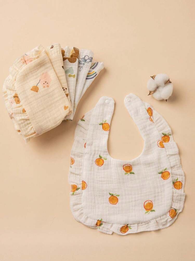 6 Piezas Baberos Con Forma De U Para Bebés Con Encaje De Muselina - Multicolor - Ver 2