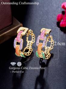 1pair Large Round Colored Cubic Zirconia Hoop Earrings