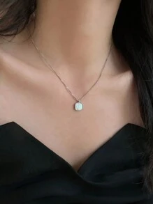 1 件简约甜美女士项链，独特设计，锁骨链配饰，不锈钢材质，不易褪色 - 銀色 - 查看 9