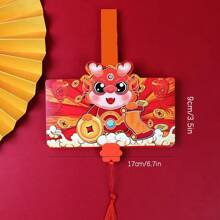 可摺疊紅色新年紅包,龍紋設計,6個隔層,優雅而節慶 - 紅色 - 查看 2