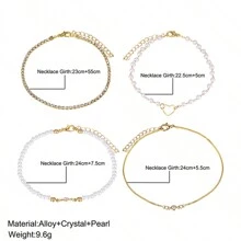 4pcs/Set Women's Cross-Border New Style Creative Retro Pearl & Rhinestone Bracelet Set With Hollow Heart Shaped & Waterdrop Stone Inlay - Yellow Gold - View 4