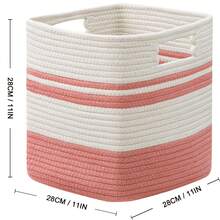 (3入組)櫃架收納籃,正方形編織繩收納籃,小型洗衣籃,收納編織籃,幼兒室、客廳、洗衣間、臥室玩具箱,可用來存放玩具、雜物、內衣褲、襪子、毛巾,尺寸：11x11x11英寸,25升,西瓜紅和白色 - 紅色和白 - 查看 2