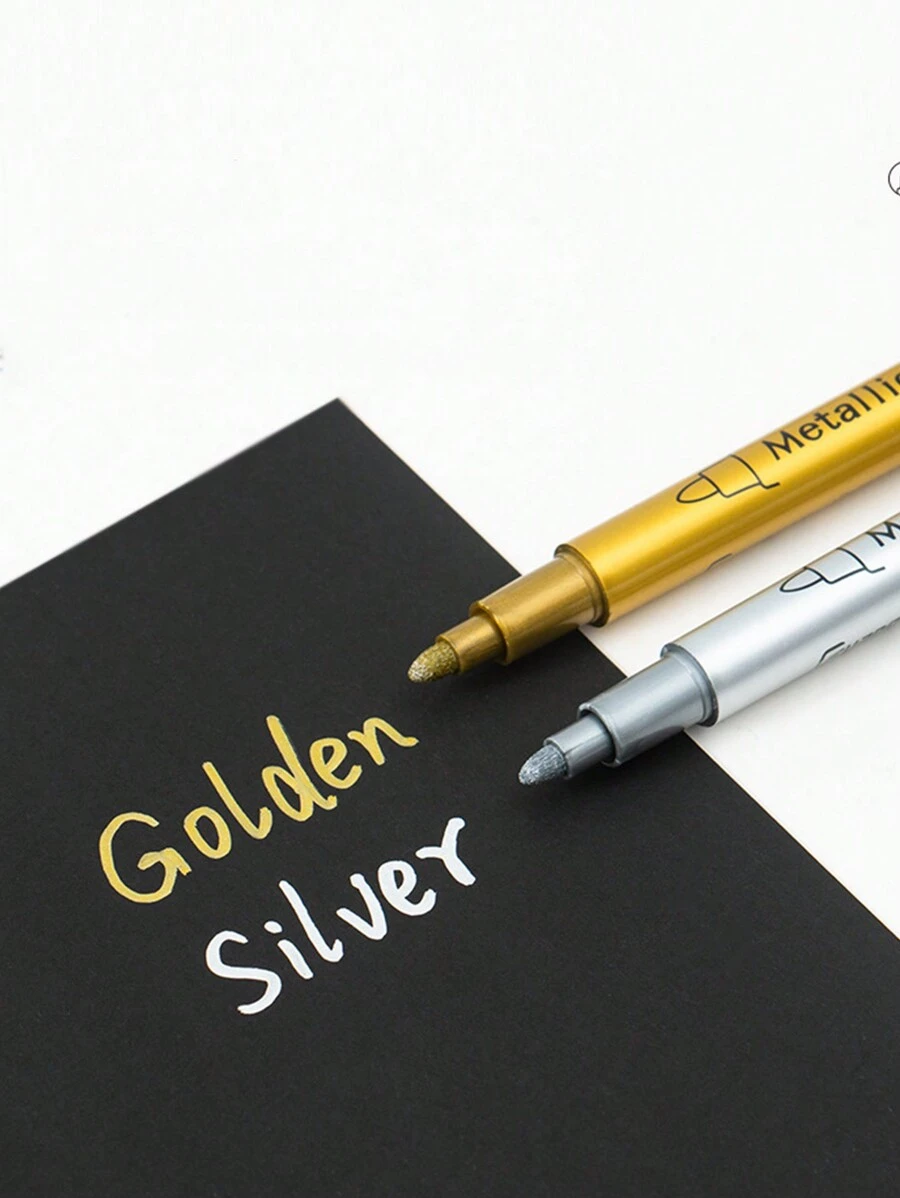 2pcs Gold And Silver Paint Marker Pens With Metallic Finish - Multicolor - View 1