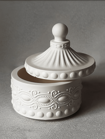 Molde de yurta de yeso hecho a mano para manualidades y decoración, molde de silicona en forma de caja de almacenamiento redonda tallada y con tapa para colada de resina