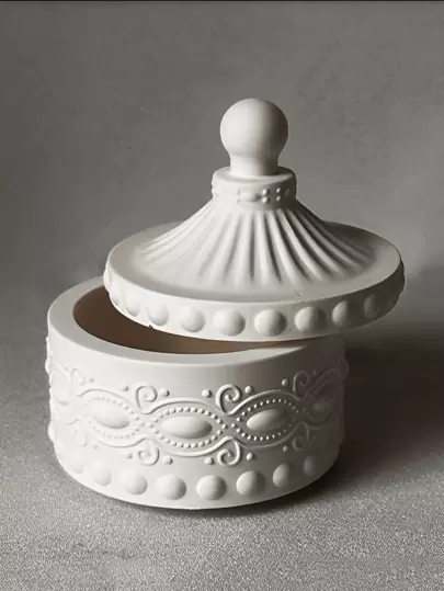 Handmade DIY Decoration Crafts Supplies Yurt Shape Plaster Mold, Round Carved Covered Storage Box Resin Casting Silicone Mold