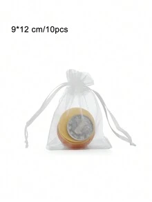 10pcs Candy Colored Organza Pouches For Jewelry Packaging, Gifts, Candies, Bugs Prevention With Drawstring - White - View 14