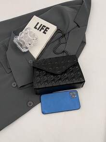 Solid Fashionable Shoulder Bag, Crossbody Bag, Casual Square Bag - Black - View 5