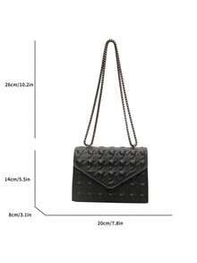Solid Fashionable Shoulder Bag, Crossbody Bag, Casual Square Bag - Black - View 2