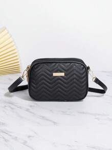 新款时尚菱形图案斜挎包，多功能三层单肩斜挎相机包 - 黑色 - 查看 1