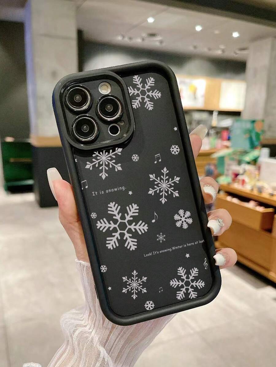 High Bamboo Spray Snowflake Pattern Anti-Drop Black Phone Case Compatible With IPhone 14 Pro - Multicolor - View 1
