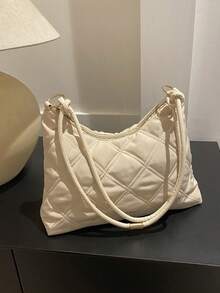 Solid Color & Minimalist & Fashionable Shoulder & Crossbody Bag For Women, Korean Style, Popular In 2023 - Khaki - View 3