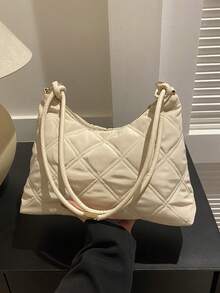 Solid Color & Minimalist & Fashionable Shoulder & Crossbody Bag For Women, Korean Style, Popular In 2023 - Khaki - View 2