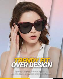 LVIOE Polarized Fit Over Sunglasses For Women - Round Frame To Wear Over Glasses With UV Protection For Driving Boho - Hot Pink - View 2